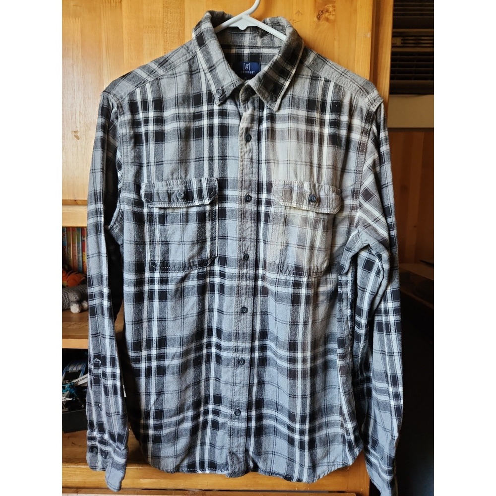Mens George Grey Plaid Buttodown Flannel Shirt, Sz M(38-40)